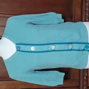 Boden Teal Button-Up Sweater